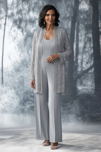 Glitzer Hellgrauer U-Ausschnitt Overall mit Jacke