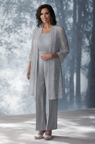 Glitzer Hellgrauer U-Ausschnitt Overall mit Jacke