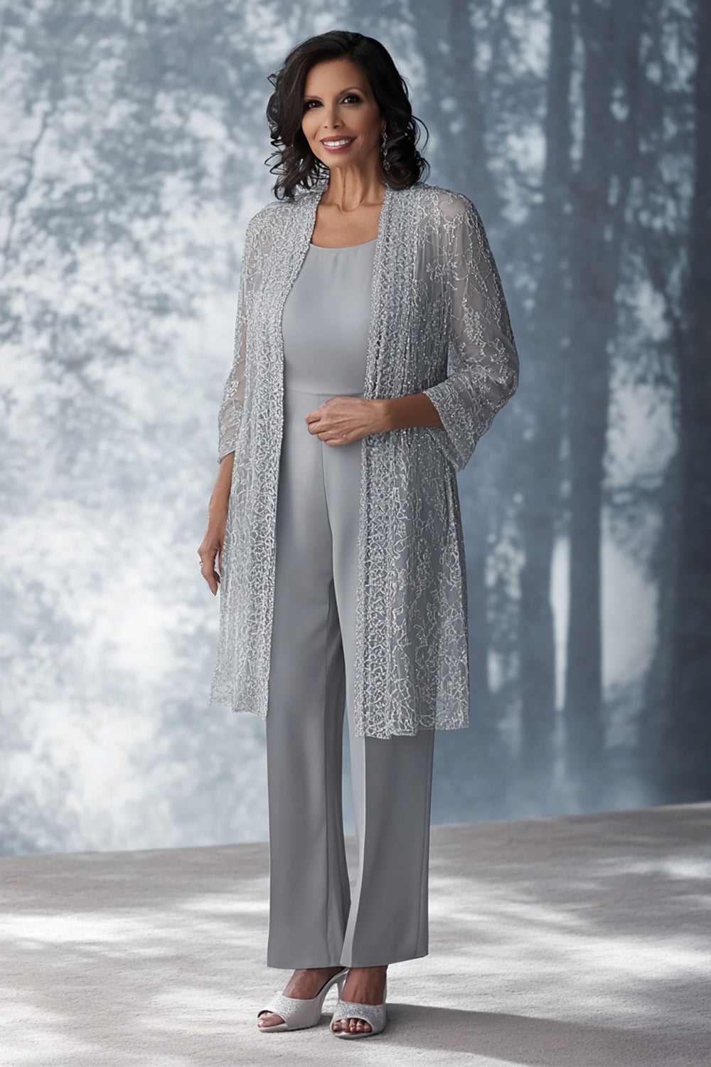 Glitzer Hellgrauer U-Ausschnitt Overall mit Jacke