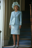 Laden Sie das Bild in den Galerie-Viewer, Blumen Gestickt Blau Satin Kleid für die Brautmutter mit Jacke