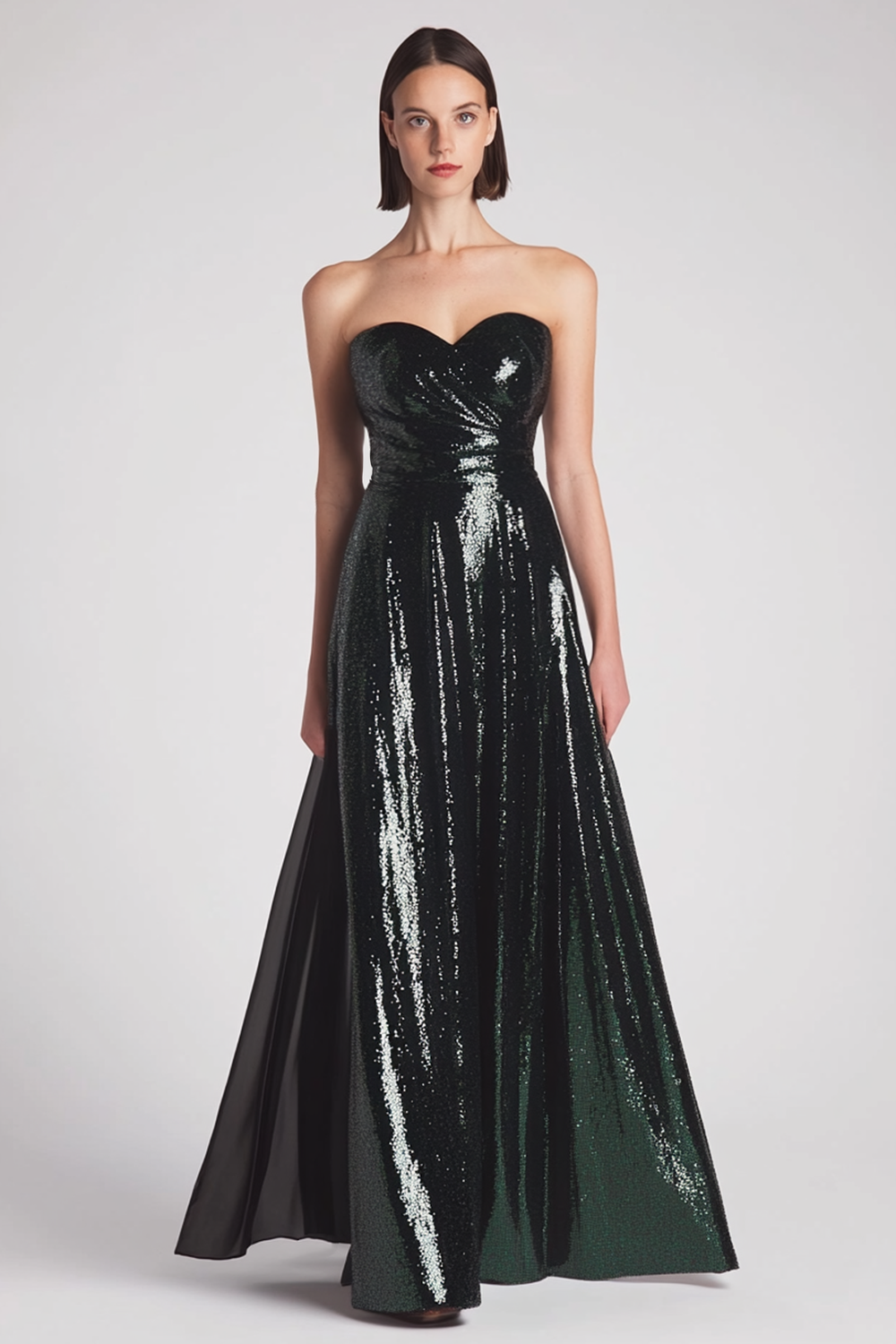Glitzer Dunkelgrün Herzhals A Linie Langes Abendkleid