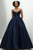 Laden Sie das Bild in den Galerie-Viewer, Glitzer Marineblau Herzhals Spaghettiträger Satin Langes Abendkleid