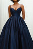 Laden Sie das Bild in den Galerie-Viewer, Glitzer Marineblau Herzhals Spaghettiträger Satin Langes Abendkleid