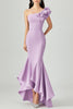 Laden Sie das Bild in den Galerie-Viewer, Damen Lilic Satin Abendkleid mit Rüschen Asymmetrisch Eine Schulter Langes Ballkleid