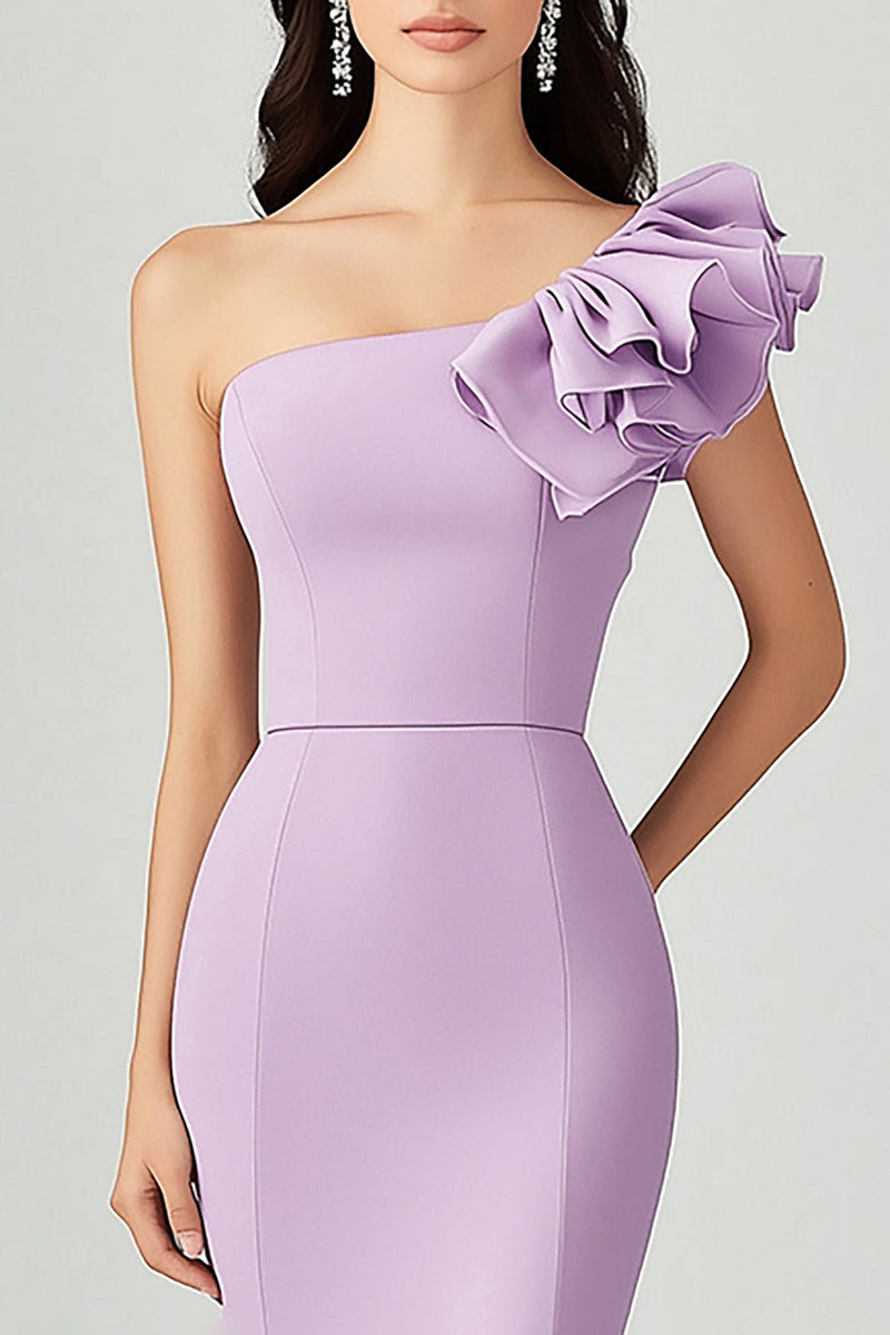 Laden Sie das Bild in den Galerie-Viewer, Lilic Satin Asymmetrisch Eine Schulter Langes Abendkleid mit Rüschen