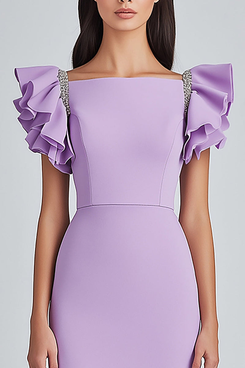 Laden Sie das Bild in den Galerie-Viewer, Lila Bodycon Quadratischen Satin Kappenärmeln Kurz Abendkleid