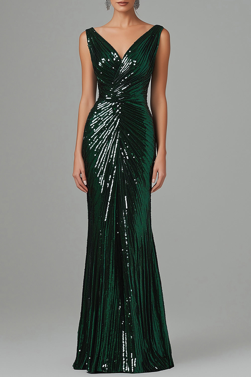 Dunkelgrün V-Ausschnitt Etui Glitzer Langes Abendkleid