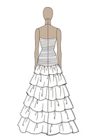 Laden Sie das Bild in den Galerie-Viewer, Schwarz Trägerlos Tüll Gestaffelt Langes Abendkleid mit Schlitz