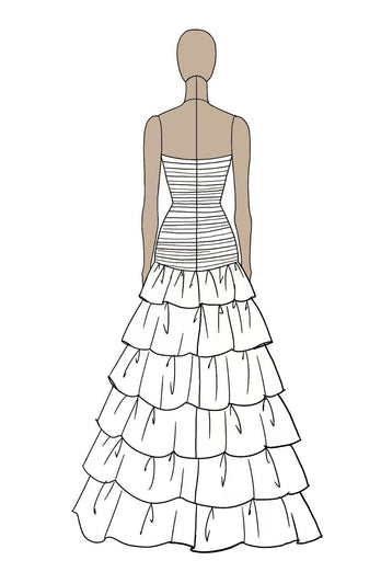 Schwarz Trägerlos Tüll Gestaffelt Langes Abendkleid mit Schlitz