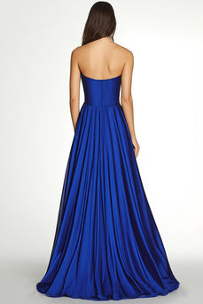 Königsblau Herzaus A Linie Plissee Chiffon Langes Abendkleid