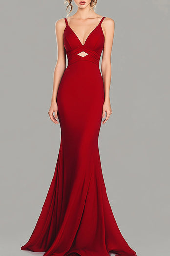 Rote Meerjungfrau Spaghettiträger Satin Langes Abendkleid