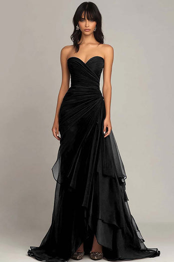 Dunkelbraun Chiffon Herzhals Gestaffelt Langes Abendkleid