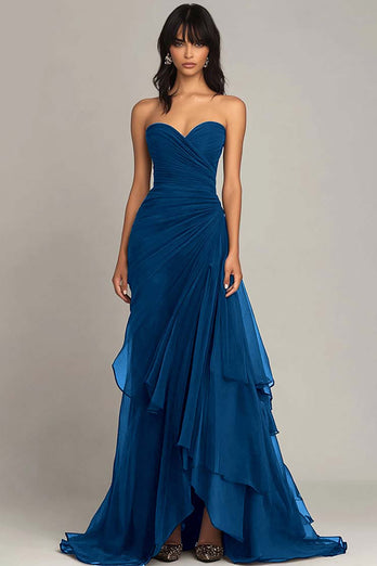 Dunkelbraun Chiffon Herzhals Gestaffelt Langes Abendkleid