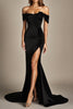 Laden Sie das Bild in den Galerie-Viewer, Elegant Schwarzes Schulterfreies Langes Abendkleid mit Schlitz