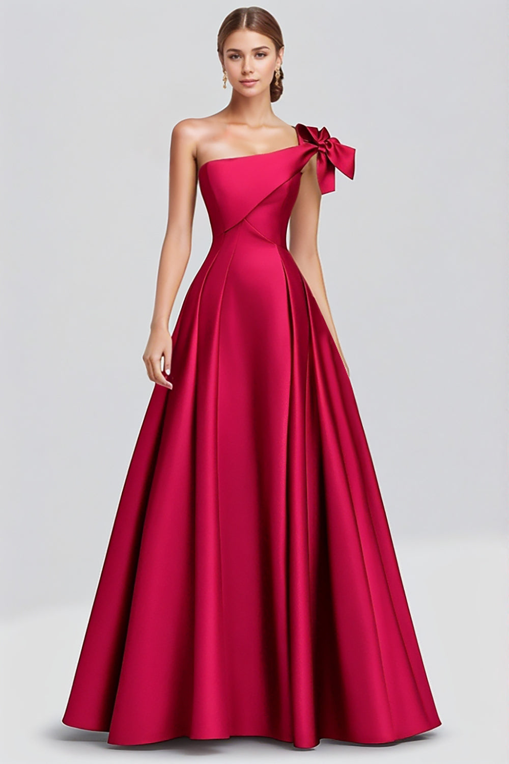 Fuchsia A Linie Eien Schulter Satin Langes Abendkleid