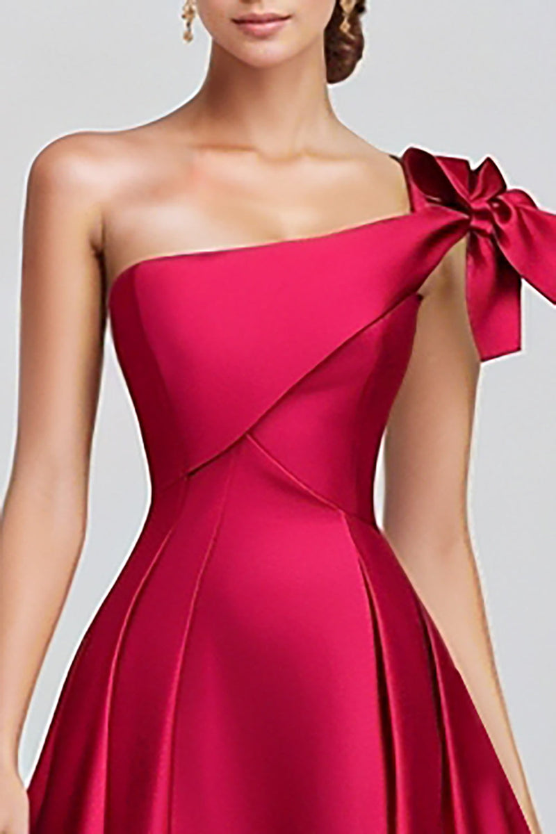 Laden Sie das Bild in den Galerie-Viewer, Fuchsia A Linie Eien Schulter Satin Langes Abendkleid