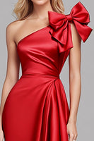 Laden Sie das Bild in den Galerie-Viewer, Rote Asymmetrisch Eine Schulter Langes Abendkleid mit Bogen