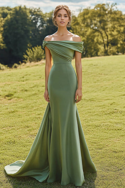 Salbei Meerjungfrau Schulterfrei Satin Langes Abendkleid