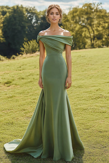 Salbei Meerjungfrau Schulterfrei Satin Langes Abendkleid