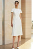 Laden Sie das Bild in den Galerie-Viewer, Weiß Rundhals Satin Midi Abendkleid mit Kurz Ärmeln