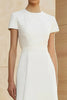 Laden Sie das Bild in den Galerie-Viewer, Weiß Rundhals Satin Midi Abendkleid mit Kurz Ärmeln