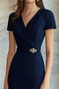 Laden Sie das Bild in den Galerie-Viewer, Marineblau Bodycon V-Ausschnitt Kurz Ärmeln Abendkleid