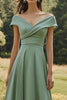 Laden Sie das Bild in den Galerie-Viewer, Salbei Schulterfrei A Linie Satin Langes Abendkleid