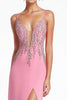 Laden Sie das Bild in den Galerie-Viewer, Glitzer Rosa Spaghettiträger Korsett Langes Abendkleid mit Schlitz