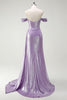 Laden Sie das Bild in den Galerie-Viewer, Schulterfreies schulterfreies Flieder-Ballkleid mit Rüschen und Schlitz