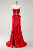 Laden Sie das Bild in den Galerie-Viewer, Rote Herzhals Meerjungfrau Satin Langes Ballkleid mit Schlitz