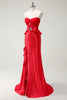 Laden Sie das Bild in den Galerie-Viewer, Rote Herzhals Meerjungfrau Satin Langes Ballkleid mit Schlitz