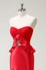 Laden Sie das Bild in den Galerie-Viewer, Rote Herzhals Meerjungfrau Satin Langes Ballkleid mit Schlitz