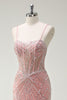 Laden Sie das Bild in den Galerie-Viewer, Funkelndes Rosa Meerjungfrau Spaghettiträger Korsett Langes Ballkleid