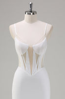 Laden Sie das Bild in den Galerie-Viewer, Weißes Meerjungfrauen Spaghettiträge Korsett Langes Ballkleid mit Schnürung Hinten