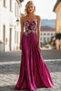 Laden Sie das Bild in den Galerie-Viewer, Metallisch Fuchsia Herzhals Plissiertes Ballkleid mit Stickerei