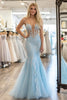 Laden Sie das Bild in den Galerie-Viewer, Glitzer Himmelblau Korsett Nixe Langes Ballkleid