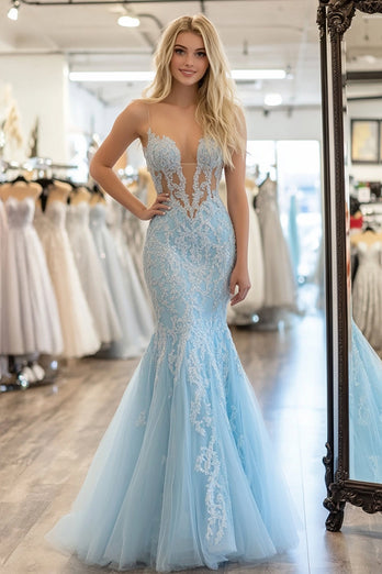 Glitzer Himmelblau Korsett Nixe Langes Ballkleid