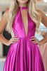 Laden Sie das Bild in den Galerie-Viewer, Fuchsia A Linie Neckholder Plissee Bodenlänge Ballkleid