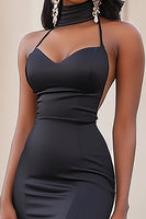 Laden Sie das Bild in den Galerie-Viewer, Schwarz Gerüschtes Meerjungfrau Langes Abendkleid mit Schlitz