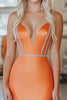 Laden Sie das Bild in den Galerie-Viewer, Orange Trägerloses Satin Meerjungfrau Abendkleid mit Perlen