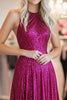 Laden Sie das Bild in den Galerie-Viewer, Neckholder Korsett MetallicFuchsia A Linie Langes Ballkleid