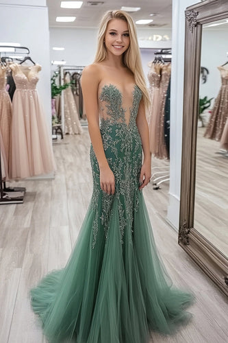 Agave Glitzer Etui Trägerloses Ballkleid mit Spitze
