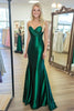 Laden Sie das Bild in den Galerie-Viewer, Dunkelgrünes Satin Bodenlanges Ballkleid mit Herzhals