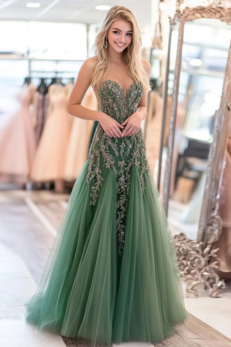 Agave Glitzer Trägerloses Ballkleid mit Spitze Applikationen