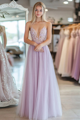 Helllila Korsett A-Line Tüll Bodenlänge Ballkleid