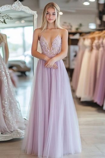 Helllila Korsett A-Line Tüll Bodenlänge Ballkleid