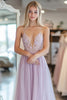 Laden Sie das Bild in den Galerie-Viewer, Helllila Korsett A-Line Tüll Bodenlänge Ballkleid
