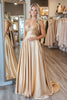 Laden Sie das Bild in den Galerie-Viewer, Glod Satin A Linie Trägerloses Langes Ballkleid