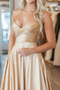 Laden Sie das Bild in den Galerie-Viewer, Glod Satin A Linie Trägerloses Langes Ballkleid