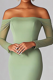 Salbeigrün Schulterfreies Ballkleid Meerjungfrau mit Langes Ärmeln